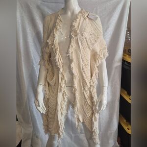 Fringed Cream Country Style Kimono shrug